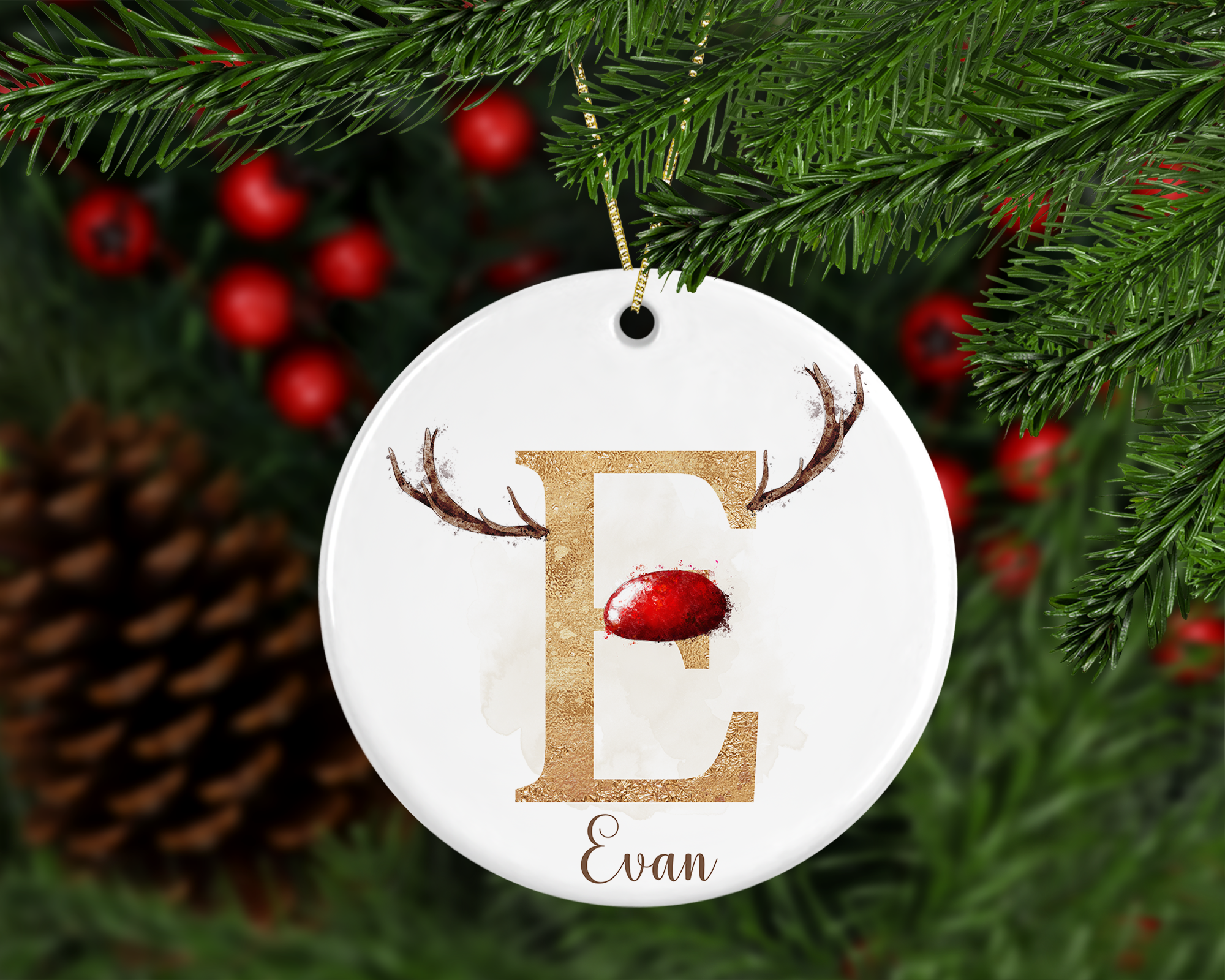 Personalised Reindeer alphabet Christmas tree decoration