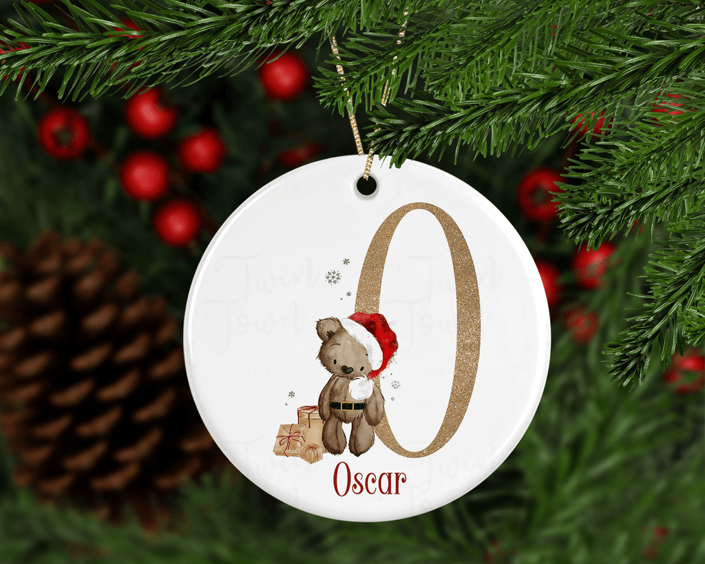 Christmas Brown teddy bear alphabet tree decoration - Twin Town Crafts