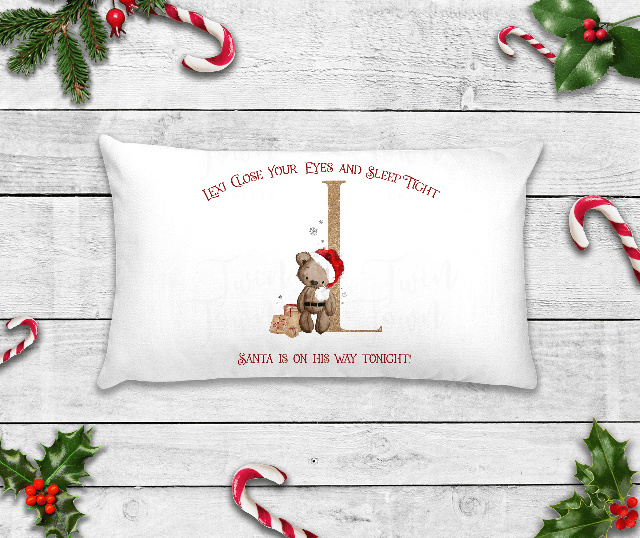 Christmas Brown teddy bear alphabet Pillowcase - Twin Town Crafts