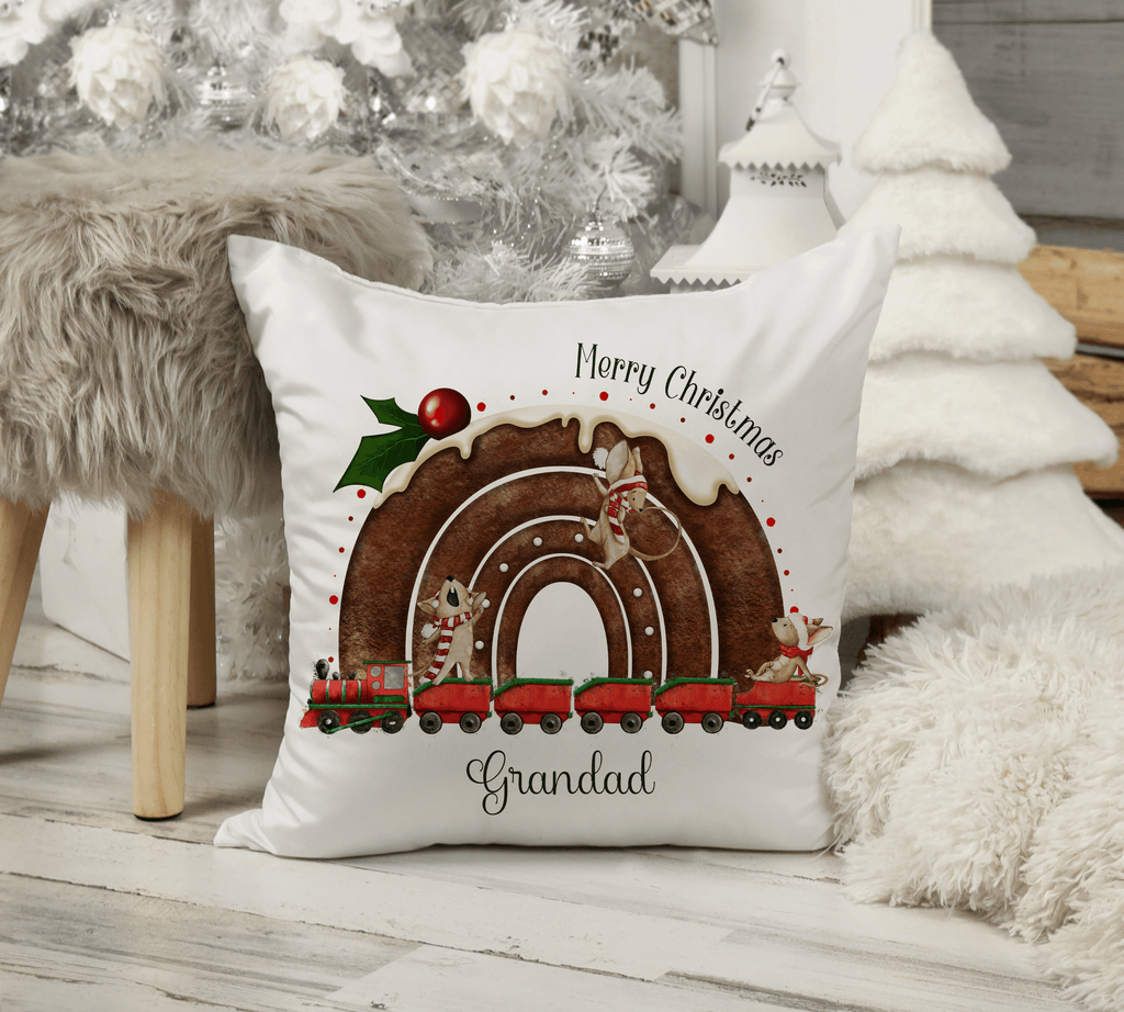 Christmas pudding rainbow train Pillow - Twin Town Crafts