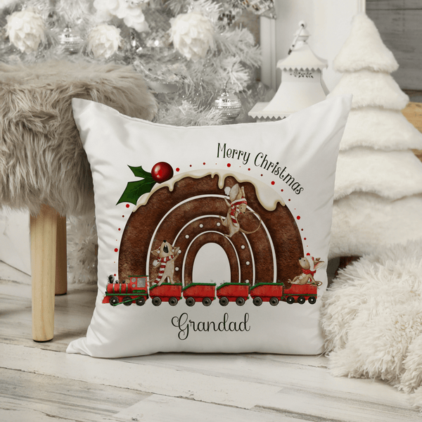 Christmas pudding rainbow train Pillow - Twin Town Crafts