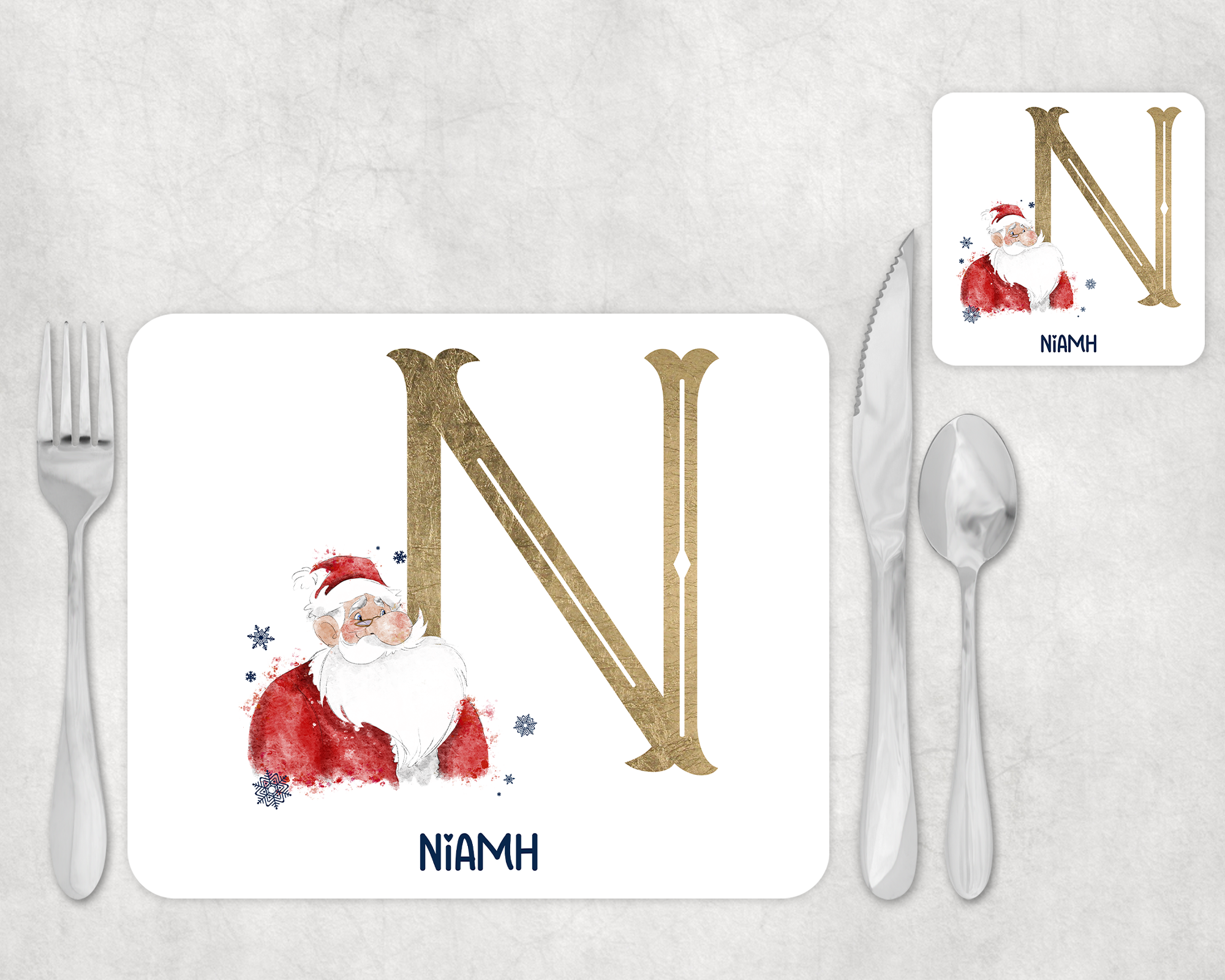 Gold Santa alphabet Placemat and Coaster Set