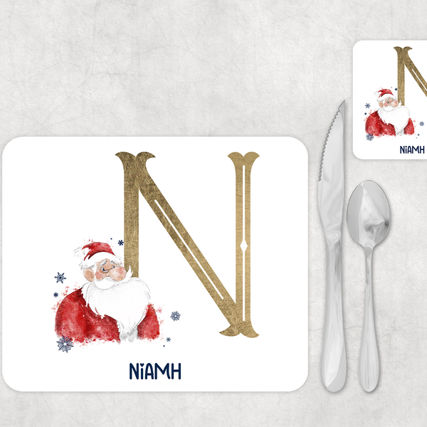 Gold Santa alphabet Placemat and Coaster Set