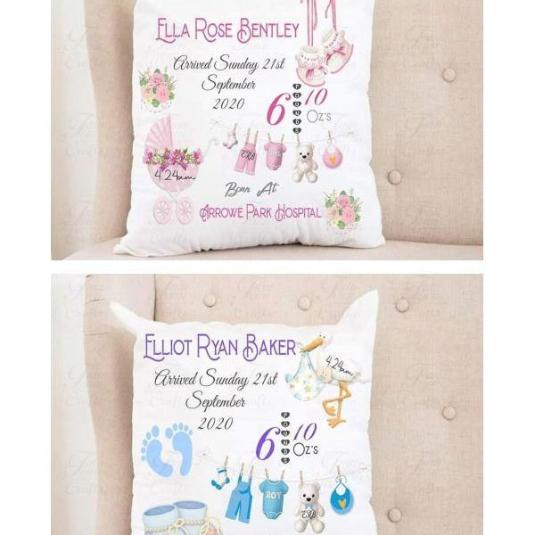 Personalised Birth Baby Stat Announcement Pillow - Twin Town Crafts