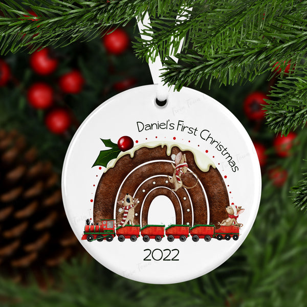 Christmas Pudding rainbow train first christmas tree decoration