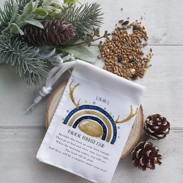 Navy and Gold/Navy and Silver Reindeer food bag
