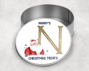 Gold Santa alphabet Round Tin