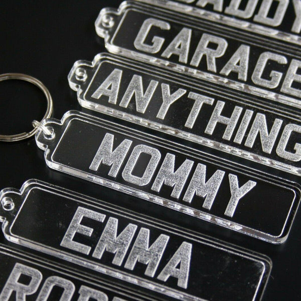 Laser Engraved Acrylic Keyring UK REG License Plate Design Custom Personalised