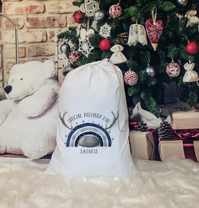 Navy and Silver/Navy and Gold reinbow christmas sack