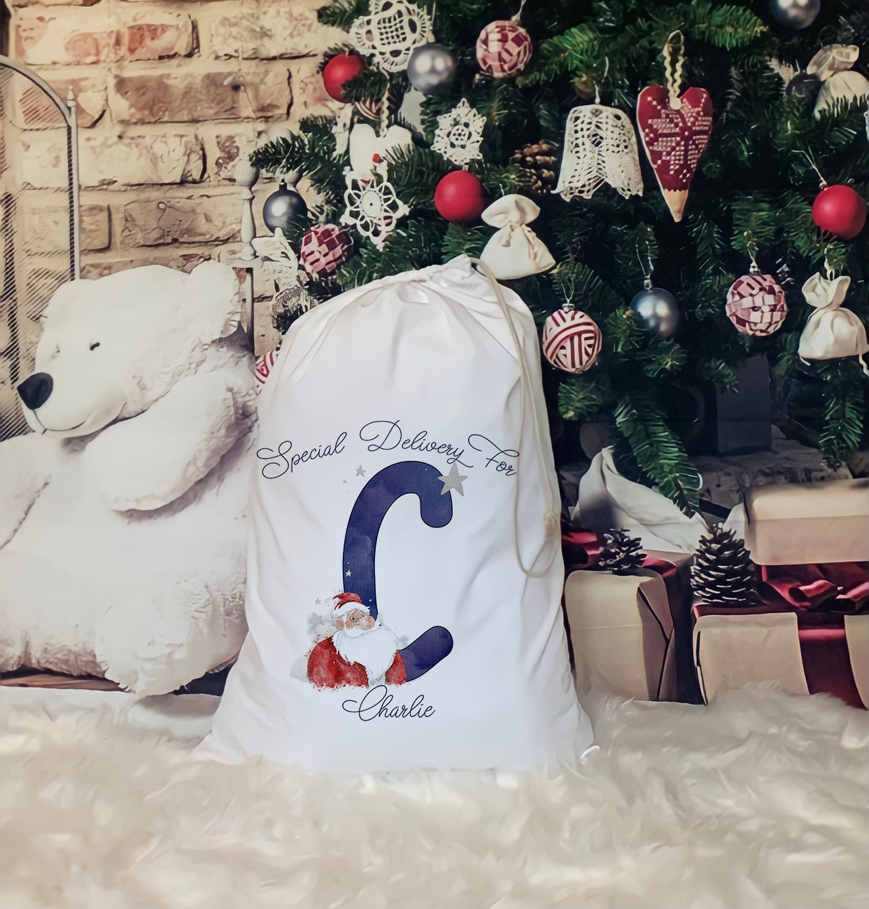 Personalised santa alphabet christmas sack