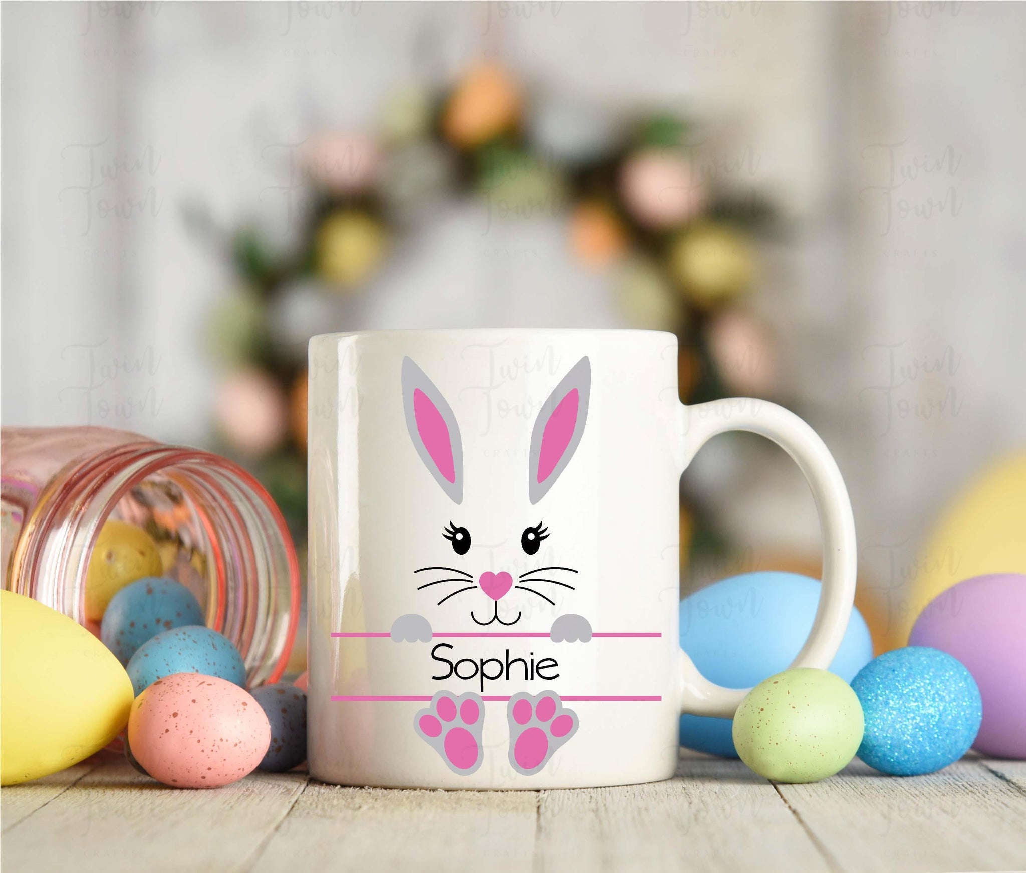 Personalised pink bunny mug - Twin Town Crafts