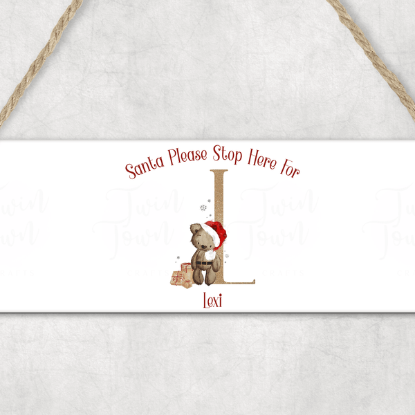 Christmas Brown teddy bear alphabet Sign - Twin Town Crafts