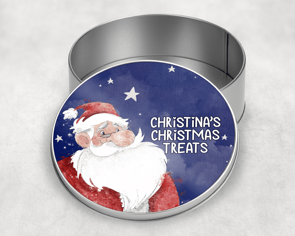 Blue background Santa Personalised round tin - Twin Town Crafts