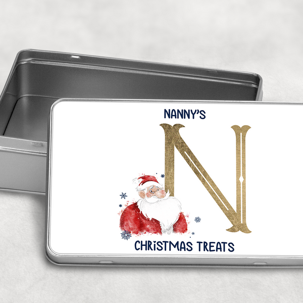Gold Santa alphabet Christmas Tin