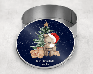 Christmas brown bear round tin - Twin Town Crafts