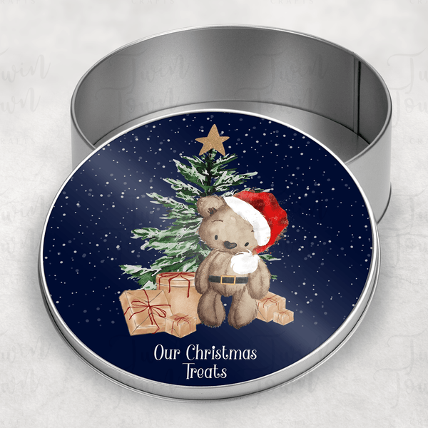 Christmas brown bear round tin - Twin Town Crafts