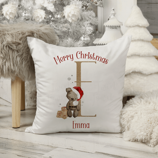 Christmas Brown teddy bear alphabet Pillow - Twin Town Crafts