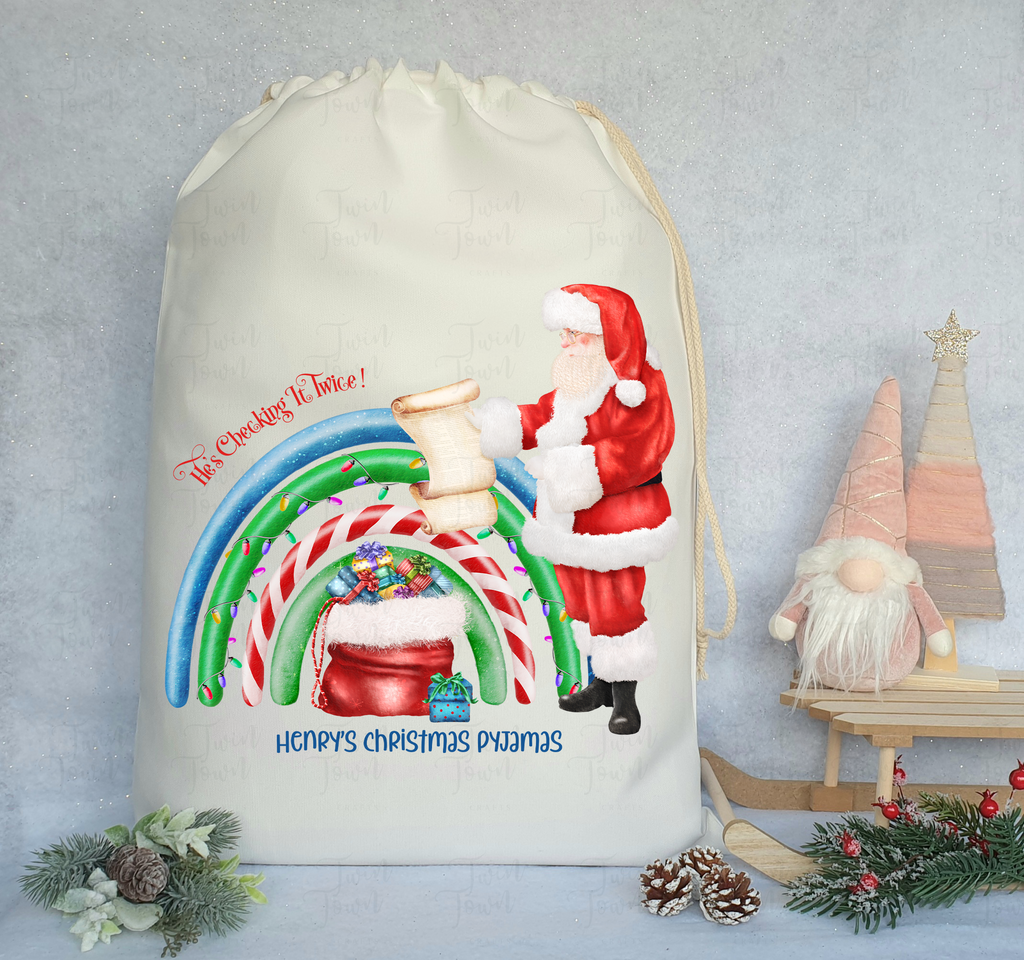 Personalised nostalgic Santa christmas pyjama bag