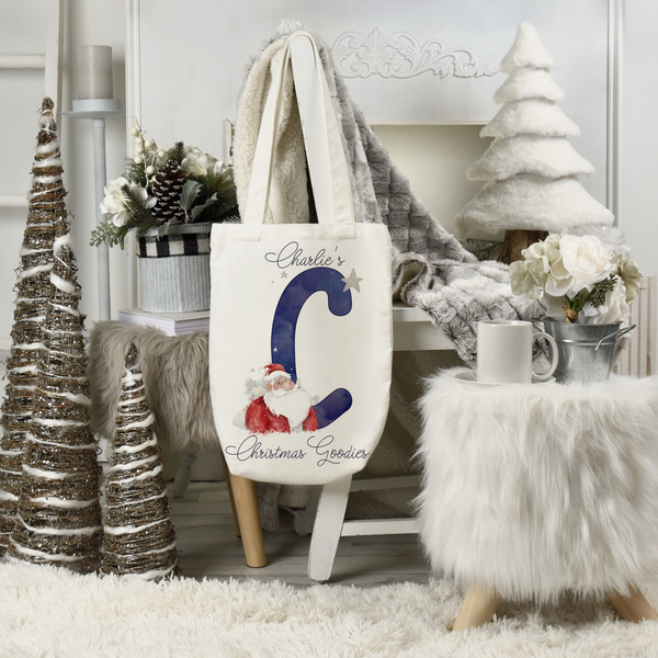 Personalised santa alphabet Christmas tote bag