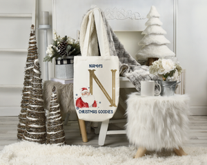 Gold Santa alphabet Christmas tote bag