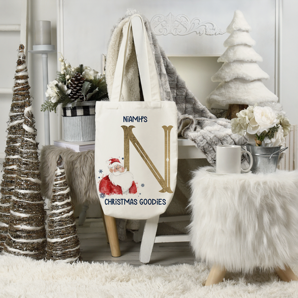 Gold Santa alphabet Christmas tote bag