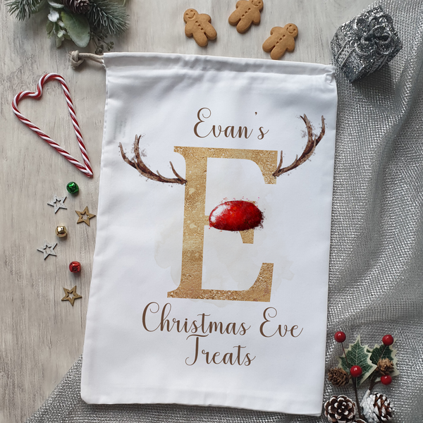 Personalised Reindeer alphabet christmas eve treat bag