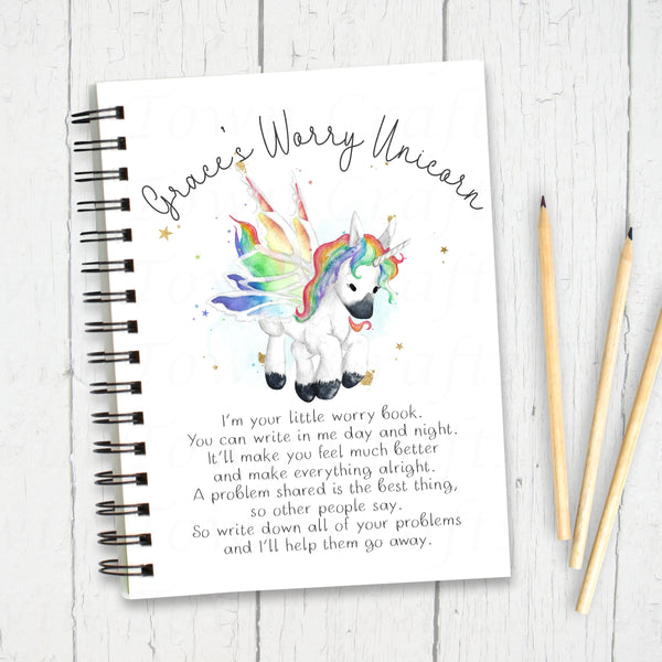 Personalised A5 Unicorn Worry Journal/Notebook